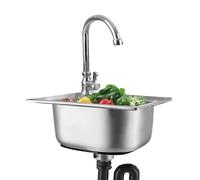 WIQUYBML Fregadero de Acero Inoxidable empotrable de un Solo Seno para encimera, con Grifo y escurridor, Ideal para Cuartos de Servicio, cocinas, restaurantes y Bares (42x38cm).