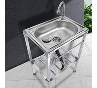 WIQUYBML Fregadero de Acero Inoxidable para Exterior, de un Solo Seno, Independiente, para Cocina Industrial y Garaje, con Grifo, 53 x 38 x 83 cm, Ideal para restaurantes y lavanderías.