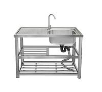 WIQUYBML Fregadero de Acero Inoxidable para Exterior - Lavabo Independiente con Grifo para Uso Interior/Exterior, Garaje y lavandería. Tamaño: 110 x 45 x 80 cm (43,3 x 17,7 x 31,5 Pulgadas).