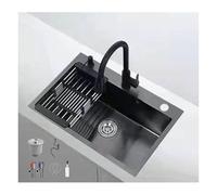 WIQUYBML Fregadero de Cocina bajo encimera de Acero Inoxidable Negro de una cubeta de 60 x 45 cm con grifos y Accesorios. Diseño Moderno y Duradero para cocinas con Estilo.