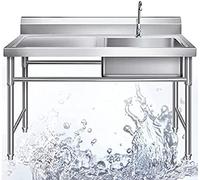 WIQUYBML Fregadero de Cocina Comercial de Acero Inoxidable, con Grifo Giratorio de 360 Grados, Banco de Trabajo y Protector contra Salpicaduras Alto, Fregadero utilitario Independiente para