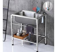 WIQUYBML Fregadero de Cocina Comercial de Acero Inoxidable Independiente de un Solo Seno con Grifo, Lavabo Auxiliar y lavamanos para Uso Interior y Exterior.