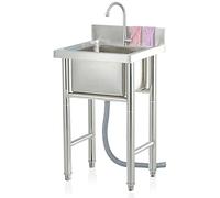 WIQUYBML Fregadero de Cocina Comercial de Acero Inoxidable Independiente de un Solo Seno para restaurantes, con Grifo, lavamanos Auxiliar y lavadero, para Uso Interior y Exterior.