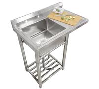 WIQUYBML Fregadero de Cocina Comercial de Acero Inoxidable para Catering, 1 cubeta con escurridor, preparación y Uso Independiente para Garaje, Restaurante,