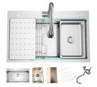WIQUYBML Fregadero de Cocina con Acabado Plateado, monocubo de 50 cm de Profundidad, 3 Orificios, de Acero Inoxidable, Multifuncional, con Cesta de desagüe, cubeta, sifón y rebosadero. Fáci