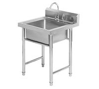 WIQUYBML Fregadero de Cocina de Acero Inoxidable 304, 1 cubeta Cuadrada Profunda Individual con colador y Kit de desagüe, Grifo Independiente, Fregadero Industrial, baño.