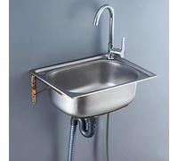 WIQUYBML Fregadero de Cocina de Acero Inoxidable con Grifo y escurridor, portátil y de Montaje en Pared para Garaje, Restaurante o lavandería.