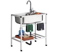 WIQUYBML Fregadero de Cocina de Acero Inoxidable con grifos - Fregaderos de pie para hostelería, Exteriores, Interiores, hogar, jardín, Bar, Unidad, lavamanos portátil Comercial de un Solo