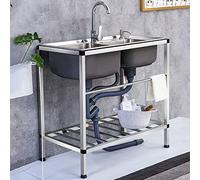 WIQUYBML Fregadero de Cocina de Acero Inoxidable de 1 cubeta con Banco de Trabajo, Mezclador de Fregadero gastronómico, Agua Caliente/fría, Doble Soporte Completo, para Taller, Restaurante,