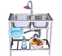 WIQUYBML Fregadero de Cocina de Acero Inoxidable de 2 cubetas, Fregadero Sencillo para lavandería con grifos de Agua fría y Caliente, práctico Fregadero Independiente Multiusos para Lavande