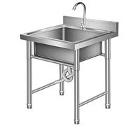 WIQUYBML Fregadero de Cocina de Acero Inoxidable de un Solo Seno con Grifo y Kit de desagüe, lavamanos Comercial para lavandería, para Uso Interior y Exterior.