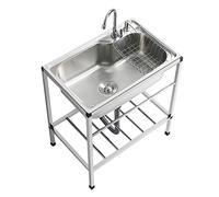 WIQUYBML Fregadero de Cocina Exterior de Acero Inoxidable, Independiente, de un Solo Seno, para Uso Comercial, en restaurantes, con Grifo, para Garaje, Uso Industrial y doméstico.