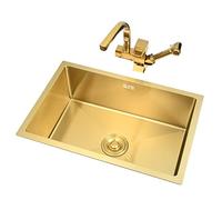 WIQUYBML Fregadero de Cocina Individual de Acero Inoxidable Color Oro de 60 x 40 cm con sifón Integrado y Grifo, fácil de Limpiar (Color: Oro, Tamaño: 78 x 43 x 21 cm)