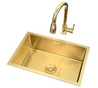 WIQUYBML Fregadero de Cocina Individual de Acero Inoxidable Color Oro, Grande, Empotrado, Grueso (Color: Oro, Tamaño 60 * 40 21cm)