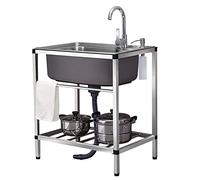 WIQUYBML Fregadero de Cocina Individual de Acero Inoxidable con Soporte, Grifo Independiente de Agua fría y Caliente, Lavabo Multiusos para Garaje, lavadero y Exteriores.