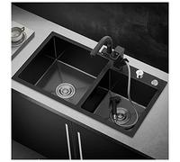 WIQUYBML Fregadero de Cocina Nano de Doble cubeta de Acero Inoxidable 304 para Bar, hogar y Caravana, Multifuncional, con Grifo y botón de Control de encimera, empotrable o bajo encimera (C