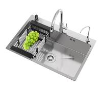 WIQUYBML Fregadero de Cocina Plateado, Fregadero de Barra de Acero Inoxidable para instalación bajo encimera, de un Solo Seno con desagüe, Juego para cocinas Modernas (Color: Plateado, Tama