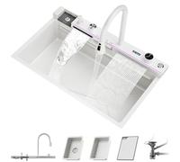 WIQUYBML Fregadero de Cocina Tipo Cascada de Acero Inoxidable, empotrable, de un Solo Seno, con estación de Trabajo, Controles de botón, Pantalla Digital, Grifo extraíble multifunción y múl