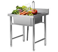 WIQUYBML Fregadero de Cocina utilitario de Acero Inoxidable Independiente, Comercial, para restaurantes, de un Solo Seno con Grifo, para Garaje, Restaurante, Cocina, Exterior.