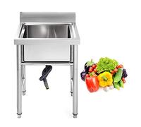 WIQUYBML Fregadero de preparación y Uso General de Acero Inoxidable, lavamanos con Protector contra Salpicaduras, Cocina Comercial con Compartimentos