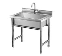 WIQUYBML Fregadero de Servicio Independiente para lavadero, Cocina de Acero Inoxidable de un Solo Seno con Grifo para Garaje, Restaurante, Cocina,
