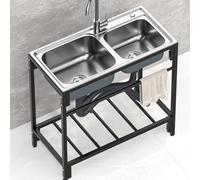WIQUYBML Fregadero Doble Multiusos de Acero Inoxidable 304 con Estante de Almacenamiento, Independiente, para Exteriores, Ideal para lavadero, 83 x 44 x 85 cm.