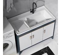 WIQUYBML Fregadero Independiente con Mueble bajo Lavabo, Lavabo de cerámica, Grifo - para Interior/Exterior, estación de Lavado de Manos para lavadero o baño.