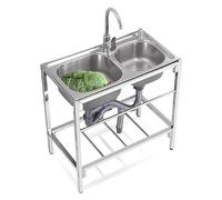 WIQUYBML Fregadero Independiente de Acero Inoxidable con Sistema Anti-desbordamiento, Soporte para Dos cubetas, Grifo de Agua fría y Caliente, desagüe, dispensador de jabón y Accesorios com