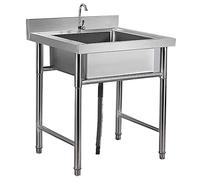 WIQUYBML Fregadero Independiente para Interiores y Exteriores, Fregadero de Cocina de Acero Inoxidable de un Solo Seno con Grifo, Juego para restaurantes comerciales.