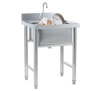 WIQUYBML Fregadero Individual de Acero Inoxidable 304, Independiente, Grande, para cocinas comerciales de restaurantes, con Grifo y lavamanos.
