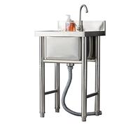 WIQUYBML Fregadero Individual de Acero Inoxidable Independiente para cocinas comerciales de restaurantes, con Grifo y lavamanos para Uso Interior y Exterior.