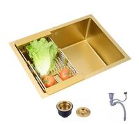 WIQUYBML Fregadero pequeño de Acero Inoxidable Dorado de un Solo Seno para Barra, bajo encimera, con Borde Estrecho, para Lavar Platos y con Cesta de Drenaje (Color: Dorado, Tamaño 38 * 26