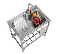 WIQUYBML Fregadero utilitario de 1 Compartimento, Acero Inoxidable, Industrial, para Garaje, con Grifo de Agua fría y Caliente, para Uso Comercial, Restaurante, Taller, Interior y Exterior,