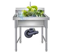 WIQUYBML Fregadero utilitario de Acero Inoxidable 304, Fregadero Comercial con Protector contra Salpicaduras, colador de desagüe, Patas Ajustables Tipo Bala, Compartimento para lavandería,