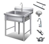 WIQUYBML Fregadero utilitario de Acero Inoxidable con Grifo y desagüe, diseño Independiente de un Solo Seno para restaurantes, garajes y Uso Exterior.