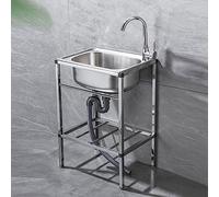WIQUYBML Fregadero utilitario de Acero Inoxidable de pie para Cocina, Comercial, de un Solo Seno con Grifo, para Uso en Interiores y Exteriores, Garaje, lavadero/Cuarto de Servicio (68x44cm