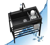 WIQUYBML Fregadero utilitario de Acero Inoxidable de un Solo Seno para Uso Comercial en restaurantes, cocinas y lavaderos/Cuartos de Servicio. Incluye Grifo.