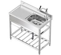 WIQUYBML Fregadero utilitario de un Solo Seno de Acero Inoxidable para Cocina Comercial con grifos, escurridor y Mesa de preparación, Grande para lavandería, Patio Trasero o Garaje (39,4 x