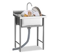 WIQUYBML Fregadero utilitario Independiente de Acero Inoxidable, estación de Lavado, Resistente y Grande para el hogar, Patio, Garaje, Taller o sótano.