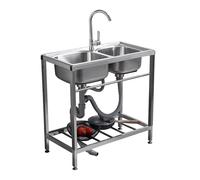WIQUYBML Fregadero utilitario Independiente de Acero Inoxidable, Fregadero Doble Grande para Cocina Comercial de Restaurante con tuberías de Agua fría y Caliente, estación de Lavado platead
