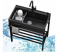 WIQUYBML Fregadero utilitario Independiente de Acero Inoxidable Negro, Fregadero de lavandería para Cocina Exterior con Accesorios, estación de Lavado de Manos Comercial para restaurantes c