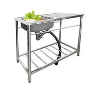 WIQUYBML Fregadero utilitario Independiente de Acero Inoxidable para lavadero, jardín, Patio, Exterior, Cocina con Grifo de Agua fría y Caliente, Soporte, estación de Lavado de Manos portát