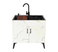 WIQUYBML Fregadero utilitario Independiente de Color Blanco para cocinas comerciales, con escurridor, Ideal para restaurantes, garajes, lavanderías o Cuartos de Servicio. Incluye Grifo de a