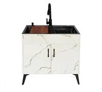 WIQUYBML Fregadero utilitario Independiente de Color Blanco para cocinas comerciales, con escurridor, Ideal para restaurantes, garajes, lavanderías o Cuartos de Servicio. Incluye Grifo de a