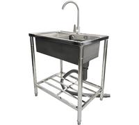 WIQUYBML Fregadero utilitario Independiente, Fregadero de Cocina de un Solo Seno con grifos de Agua fría y Caliente, Estante de Almacenamiento Comercial de Acero Inoxidable para lavadero, b