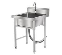 WIQUYBML Fregaderos de Cocina, Fregadero Comercial de preparación y Uso General de un Solo Seno de Acero Inoxidable 304 con desagüe y Grifo Grandes, Independiente para Garaje o Restaurante.