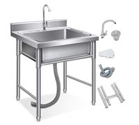 WIQUYBML Fregaderos de Cocina para Exteriores de Acero Inoxidable 304, un Solo Seno, para Uso General en restaurantes, Catering y Uso Comercial, con Grifo.