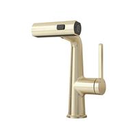 WIQUYBML Grifo de baño con rociador extraíble, Mezclador Monomando Moderno para Lavabo de Cocina con 3 Modos de rociado, caño Giratorio para Lavabo (Oro Cepillado)