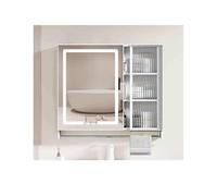WIQUYBML Illuminated Bathroom Mirror Cabinet with Towel Bar, Space-Saving Aluminum Storage, Anti-Fog Shelves, 80cm/31.5in - Stylish and Functional Design (White)