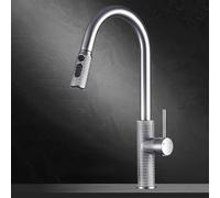 WIQUYBML Kitchen Faucet with Pull Down Sprayer 360° Rotation 3 Water Flow Modes Hot & Cold Mixer Tap Chrome Finish Easy Installation Modern Sink